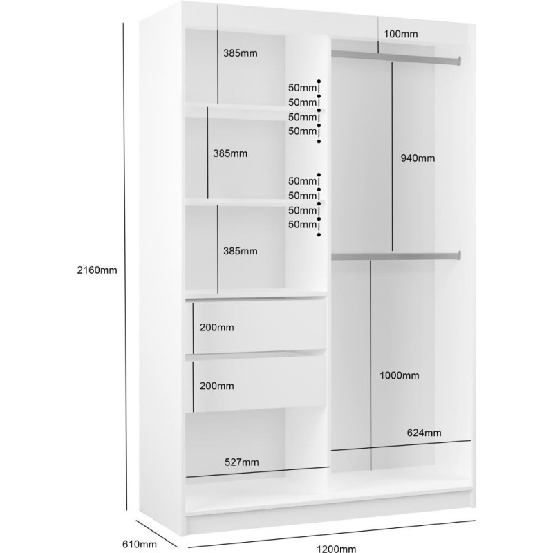 Posuvná skříň Viva II se zrcadlem a zásuvkami | Beautysofa24.cz