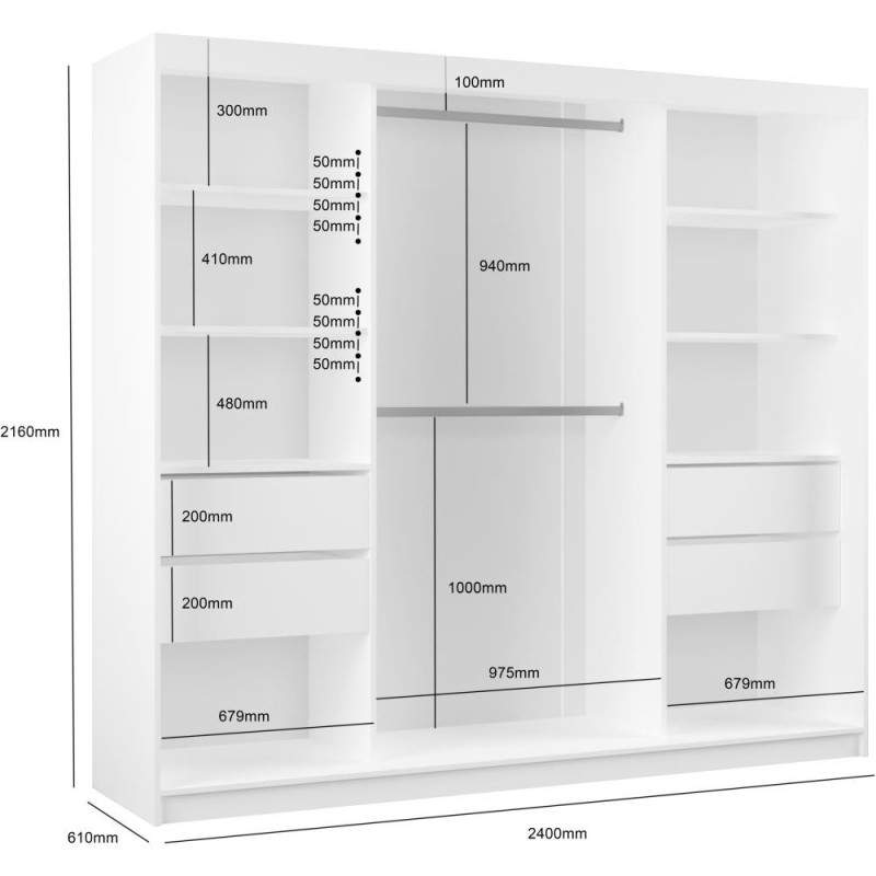 Posuvná skříň Viva II se zrcadlem a zásuvkami | Beautysofa24.cz