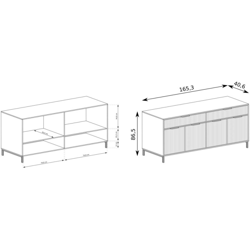 Velká komoda Linna s drážkovaným čelem