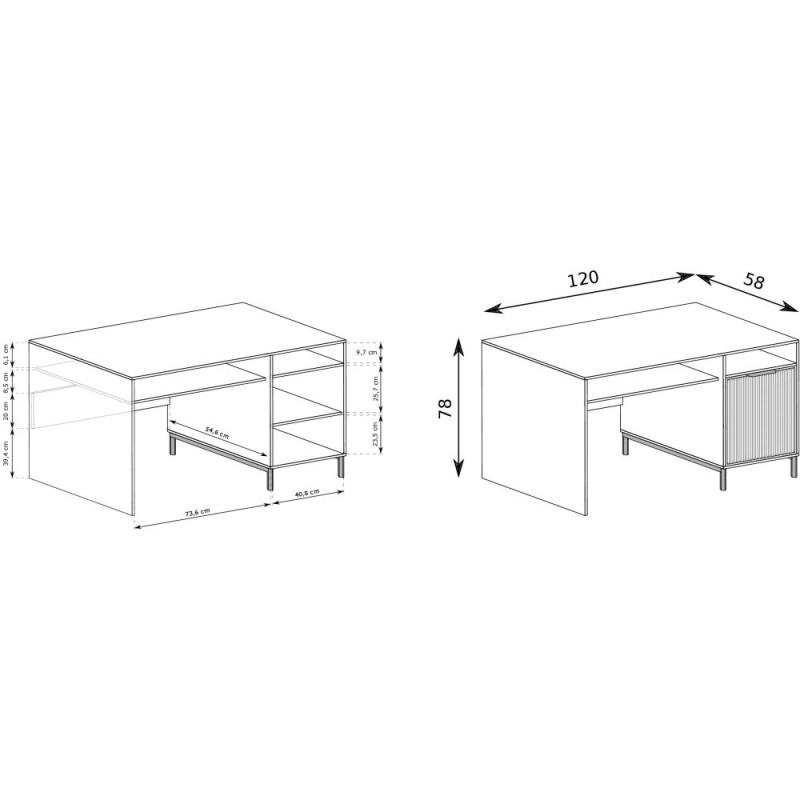 Moderní psací stůl Linna s drážkovaným čelem
