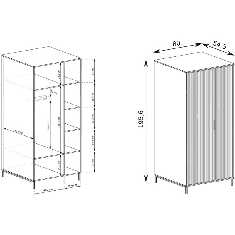 Úzká dvoudveřová skříň do ložnice Linna