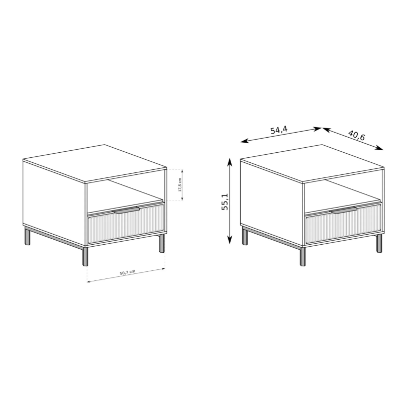 Noční stolek s drážkovaným čelem Linna