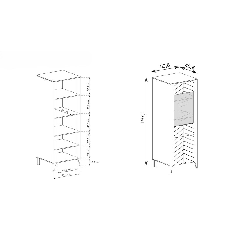 Vysoká vitrína Lume se skleněnou přední částí - moderní elegance a funkčnost