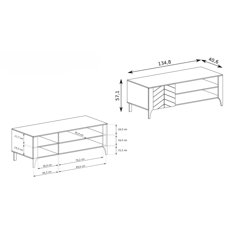 Skříňka RTV LUME 135 cm - Moderní a funkční pro malé interiéry