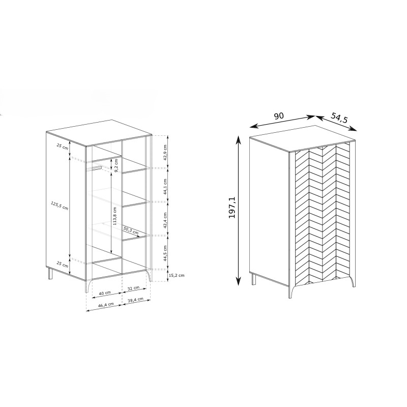 Úzká šatní skříň LUME 90 cm - moderní, funkční a stylová