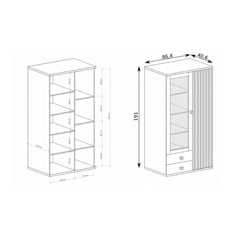 Dubová vitrína Caya Artisan s lamelami a LED - styl a funkčnost