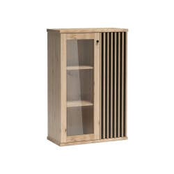 Dubová vitrína Caya Artisan s LED diodami - prosklená a funkční