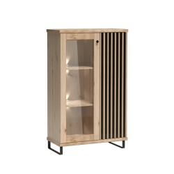 Dubová vitrína Caya Artisan s LED diodami - prosklená a funkční