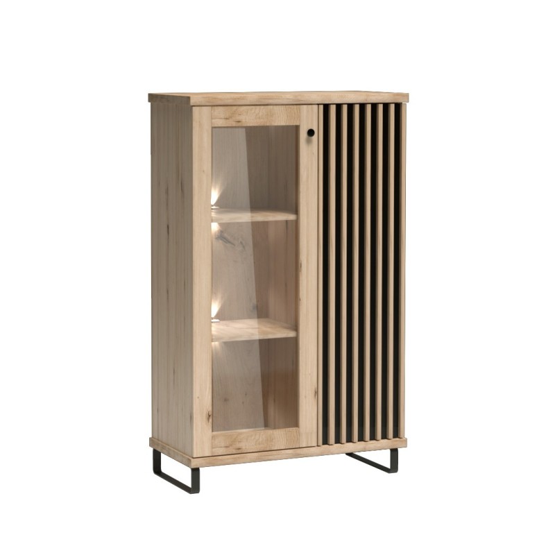 Dubová vitrína Caya Artisan s LED diodami - prosklená a funkční