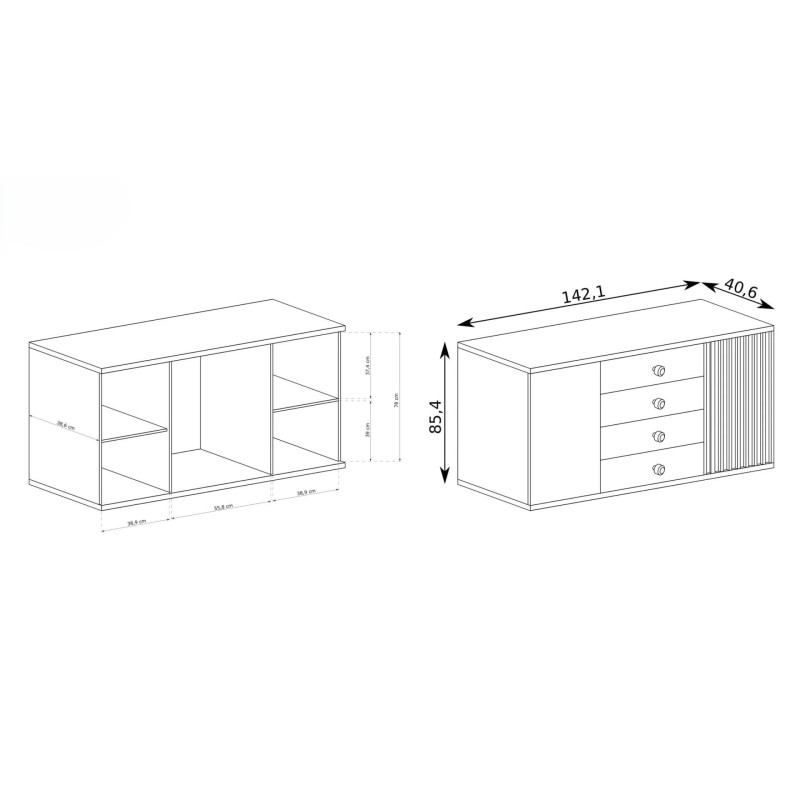 Komoda CAYA - dub Artisan | 4 zásuvky | 2 výšky | Loft Design