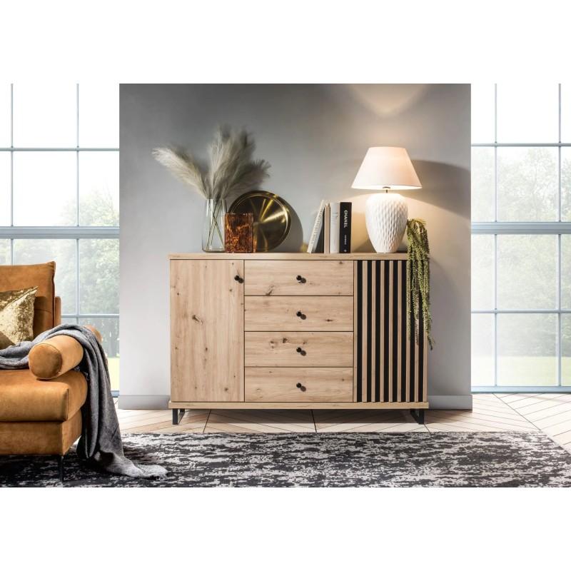 Komoda CAYA - dub Artisan | 4 zásuvky | 2 výšky | Loft Design