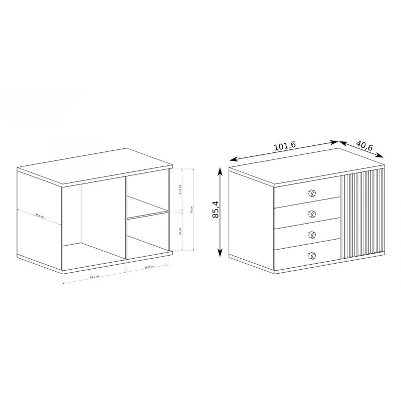 Jednodveřová komoda CAYA - 4 zásuvky | Loft style | Artisan dub | 2 výšky