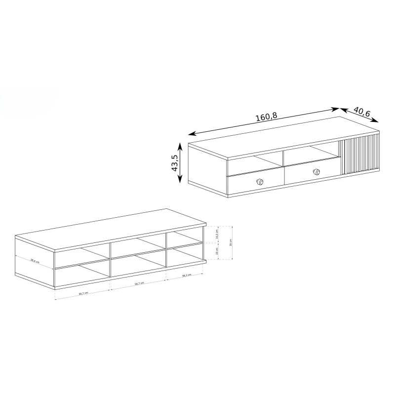 CAYA RTV skříňka s lamelami | Dub Artisan | 2 zásuvky | 2 výšky
