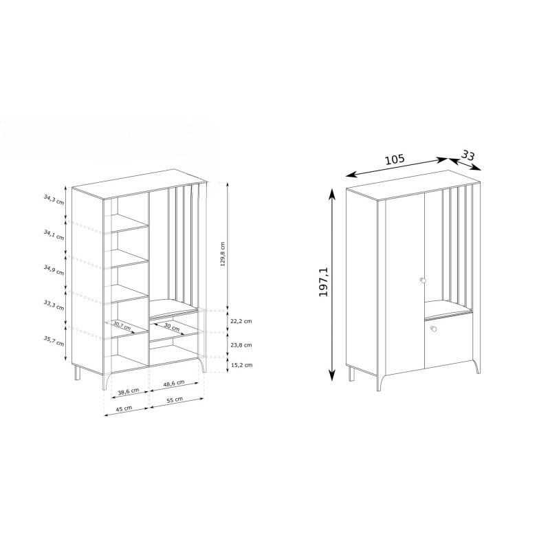 Šatní skříň LUME se zrcadlem a lamelami - moderní design