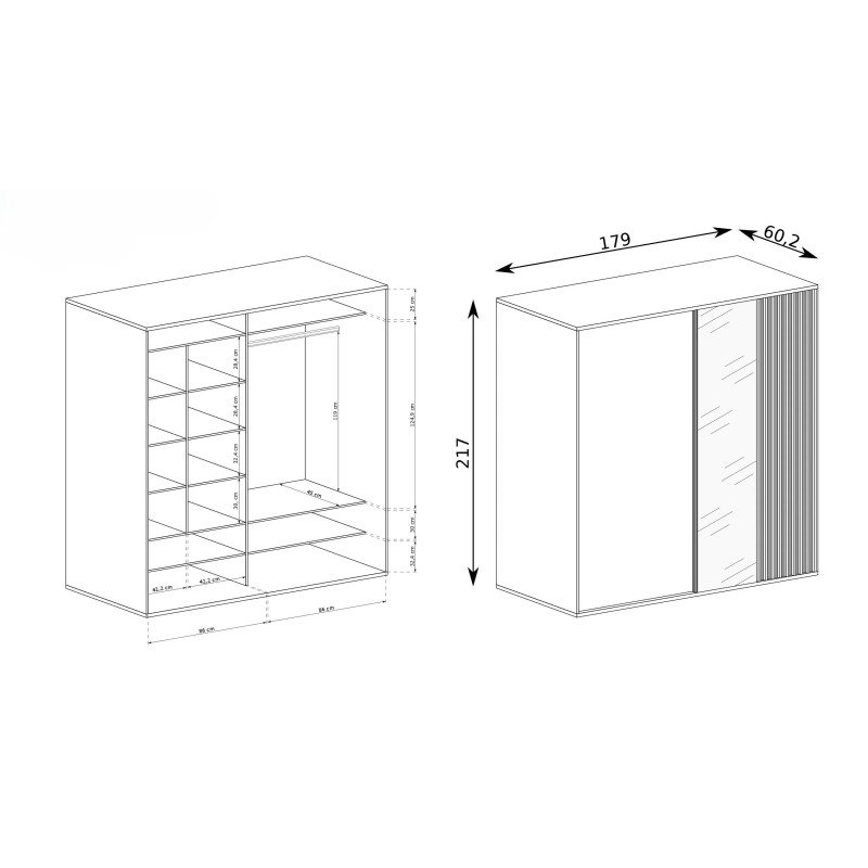 Posuvná skříň CAYA se zrcadlem a lamelami - 179 cm