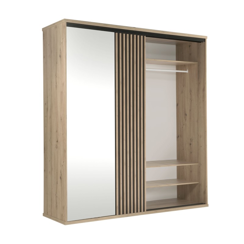 Posuvná skříň CAYA se zrcadlem a lamelami - šířka 199 cm