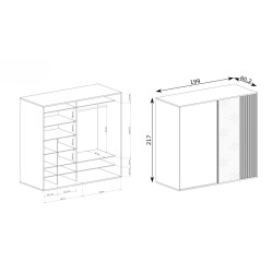 Posuvná skříň CAYA se zrcadlem a lamelami - šířka 199 cm