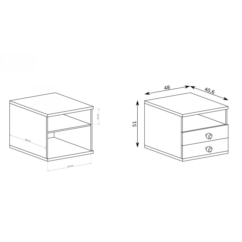 Noční stolek CAYA - 2 zásuvky, police, moderní design