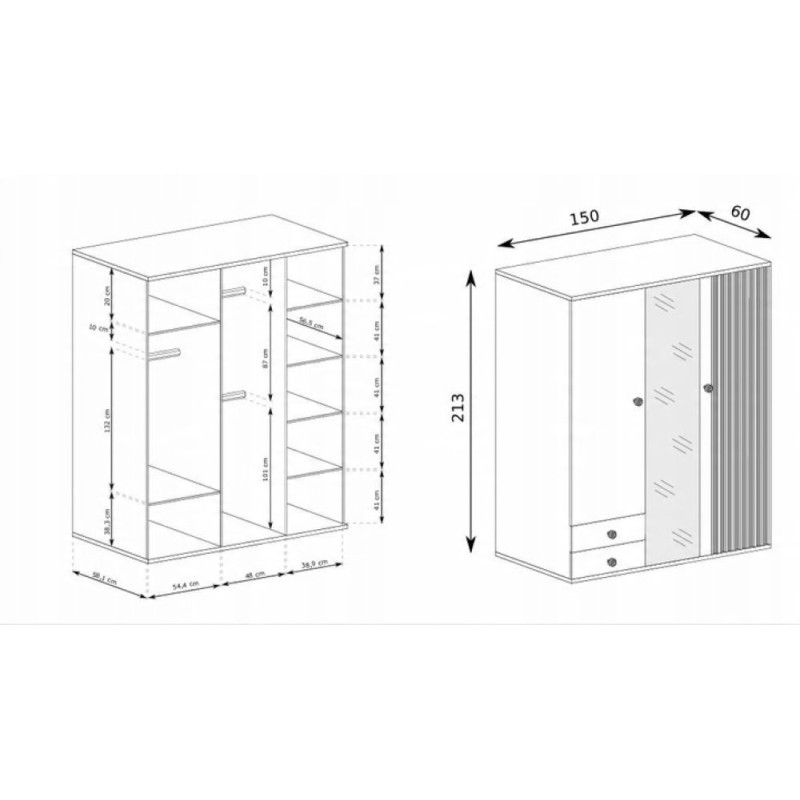 CAYA 150 cm velká šatní skříň se zásuvkami - dub Artisan