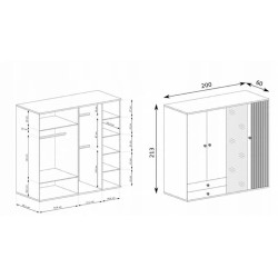 Velká šatní skříň se zásuvkami CAYA 200 cm - moderní půdní design