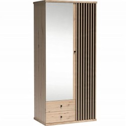 Šatní skříň se zrcadlem a zásuvkami CAYA 100 cm - dub Artisan, loftový styl