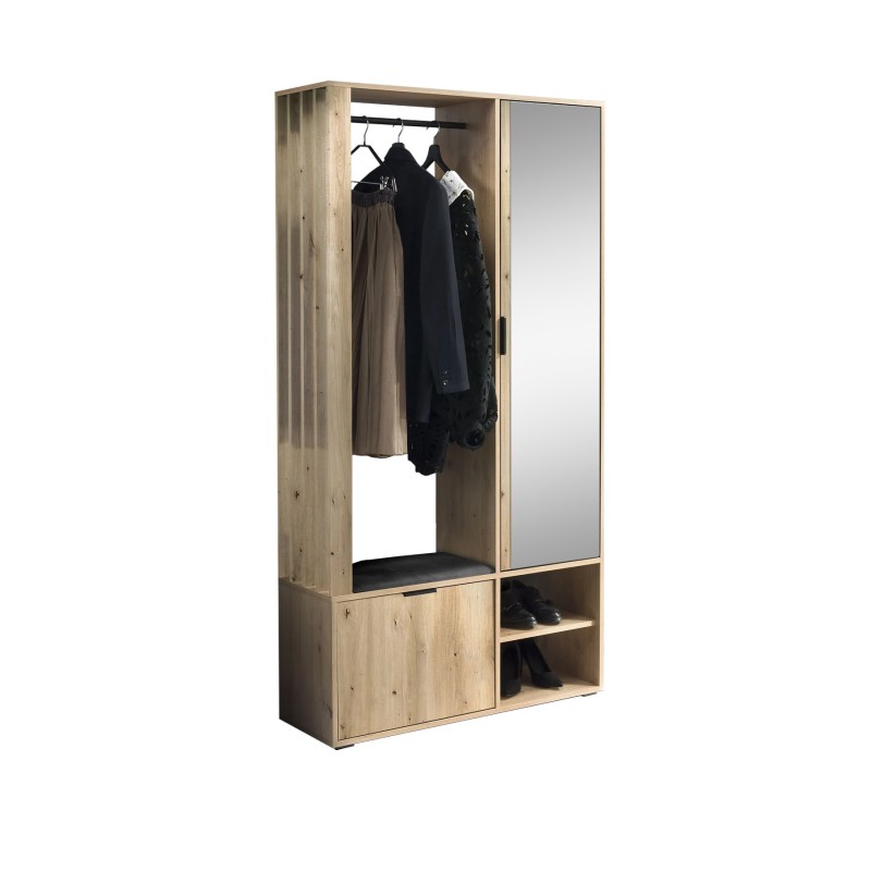 Šatní skříň se zrcadlem LIMO 100 cm - se sedákem nebo bez, v loftovém stylu
