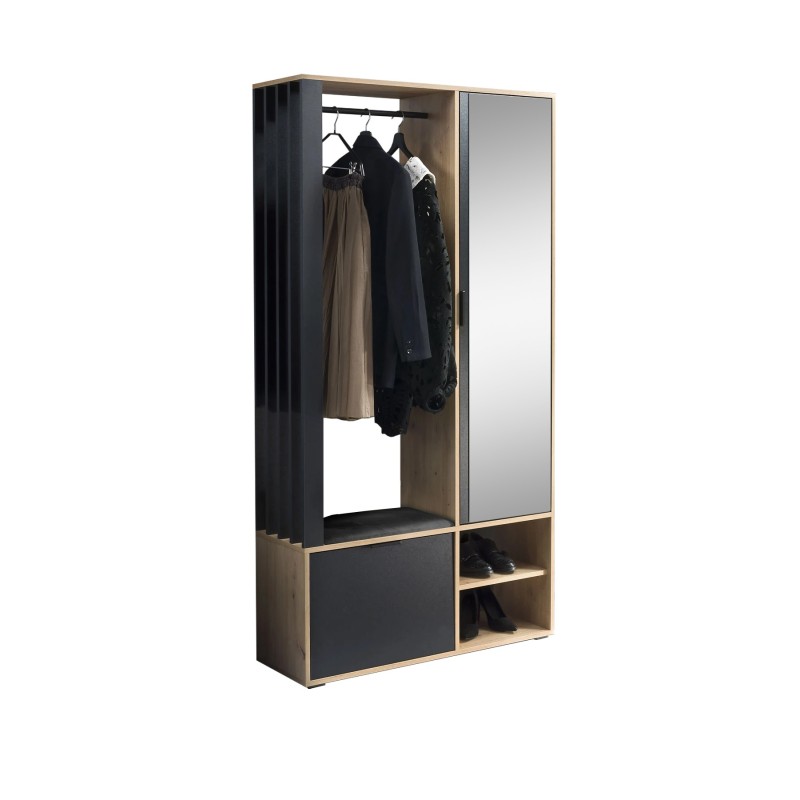 Šatní skříň se zrcadlem LIMO 100 cm - se sedákem nebo bez, v loftovém stylu