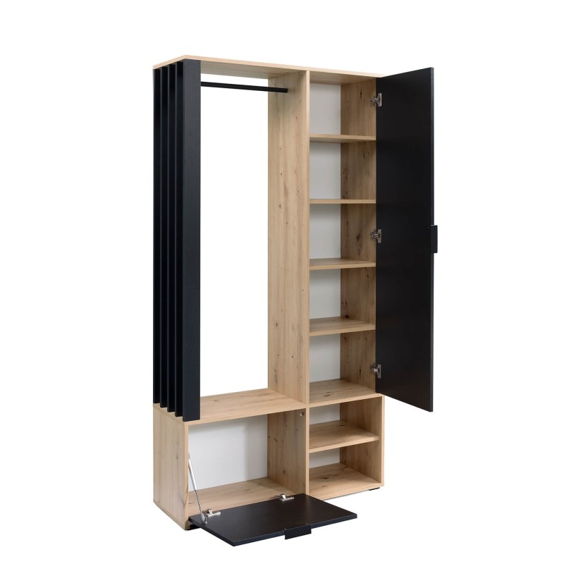 Šatní skříň se zrcadlem LIMO 100 cm - se sedákem nebo bez, v loftovém stylu