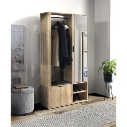 Šatní skříň se zrcadlem LIMO 100 cm - se sedákem nebo bez, v loftovém stylu