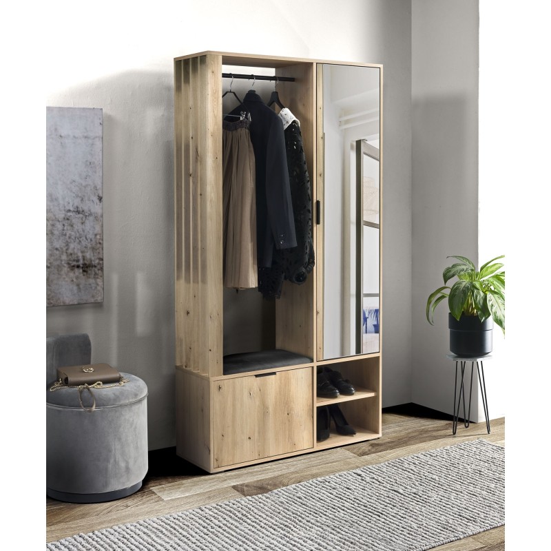 Šatní skříň se zrcadlem LIMO 100 cm - se sedákem nebo bez, v loftovém stylu