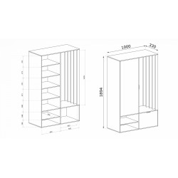 Šatní skříň se zrcadlem LIMO PLUS 100 cm - se sedákem nebo bez něj