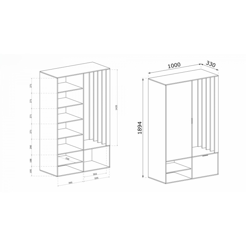 Šatní skříň se zrcadlem LIMO PLUS 100 cm - se sedákem nebo bez něj