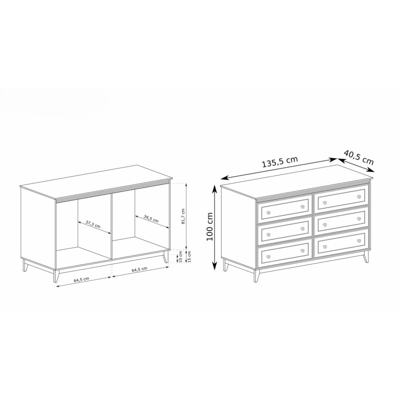 Komoda Charlott 135 cm - 6 zásuvek, klasický styl