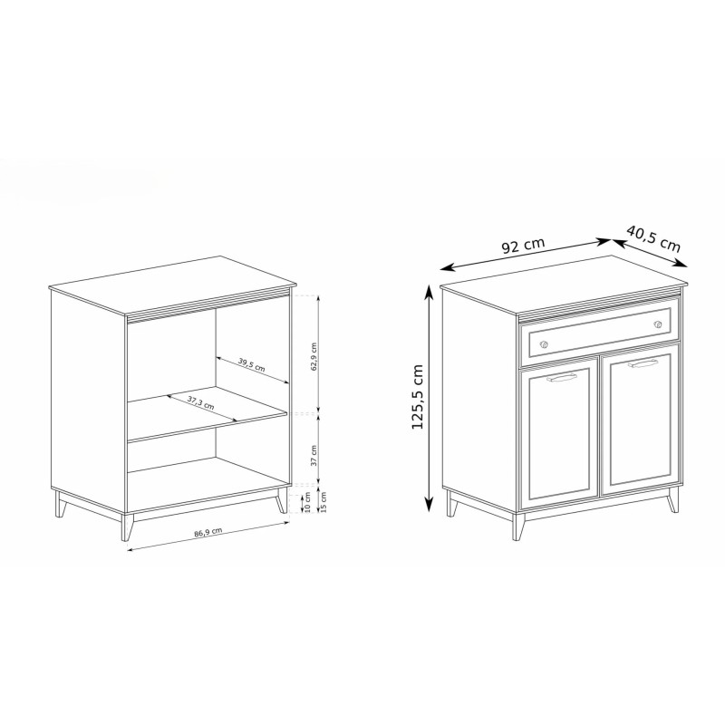 Komoda Charlott 92 cm - vysoká, se zásuvkou a dvířky