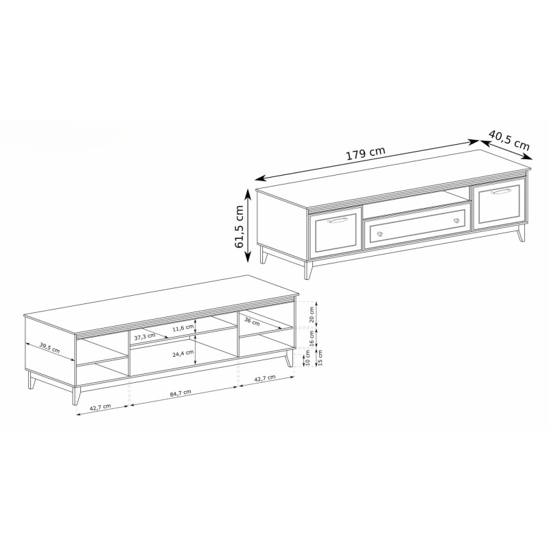 Charlott 179 cm RTV skříňka - Elegantní kašmírová/dřevěná TV skříňka