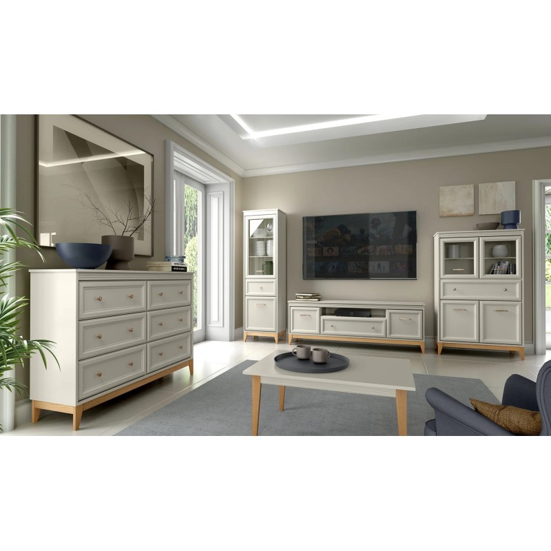 Charlott 179 cm RTV skříňka - Elegantní kašmírová/dřevěná TV skříňka