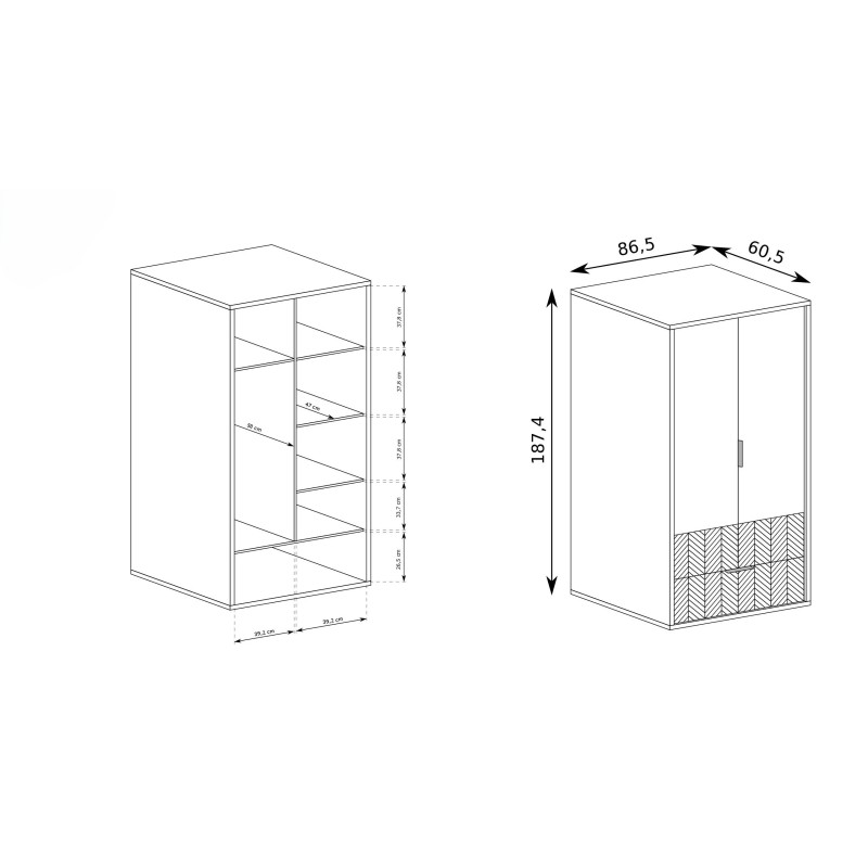 Dvoudveřová šatní skříň se zásuvkou FUN - dub karamelový