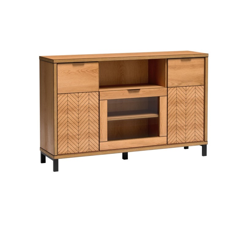 Komoda FUN s vitrínou - moderní a funkční, dub karamelový