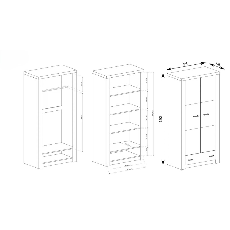 Dvoudveřová šatní skříň POLIS s tyčí nebo policemi - moderní styl a funkčnost