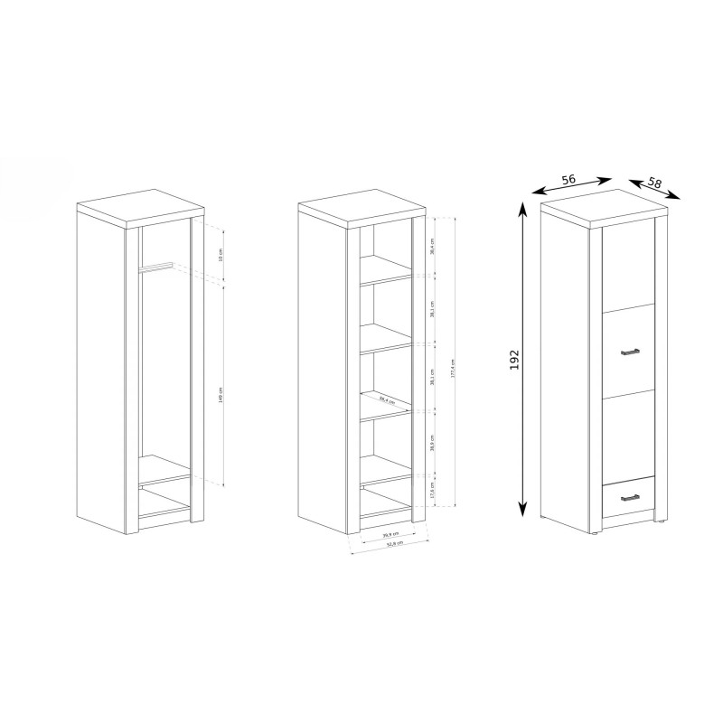 Jednodveřová šatní skříň POLIS - moderní a funkční