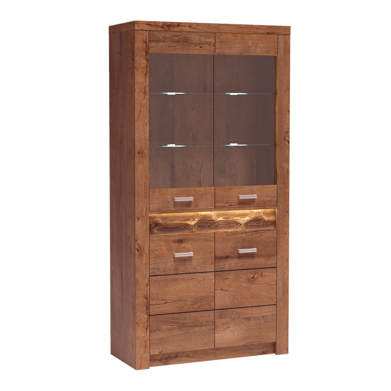 Velká vitrína POLIS do obývacího pokoje - s LED a moderním stylem