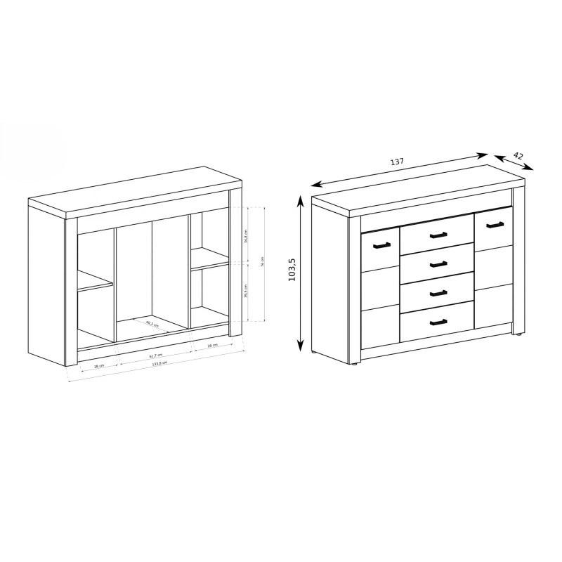 Komoda POLIS - prostorná komoda se 4 zásuvkami a 2 skříňkami