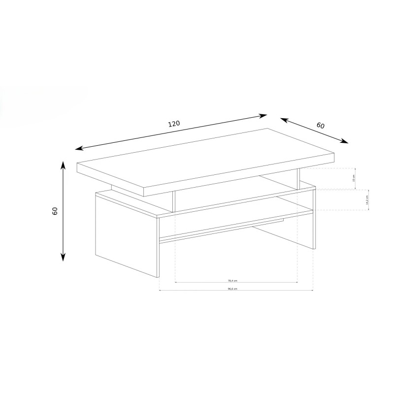 Lavice POLIS 120 × 60 cm - moderní konferenční stolek s policemi