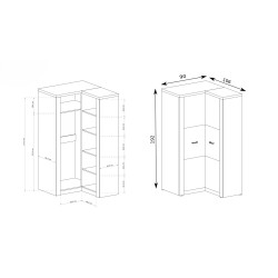 Rohová skříň POLIS - moderní rohová skříň s tyčí a policemi