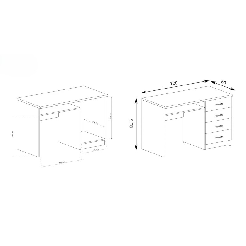 Psací stůl POLIS - moderní psací stůl se 4 zásuvkami a policí