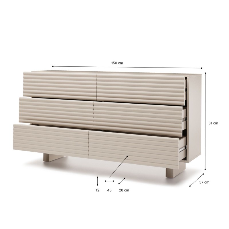 Komoda TORINO se 6 zásuvkami | Kašmír