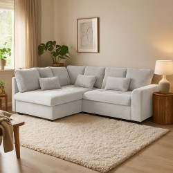 Rohová sedací souprava RAMO s funkcí spaní a bezplatným topperem - velká plocha 160×200 cm