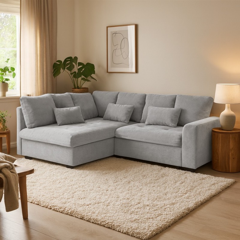 Rohová sedací souprava RAMO s funkcí spaní a bezplatným topperem - velká plocha 160×200 cm