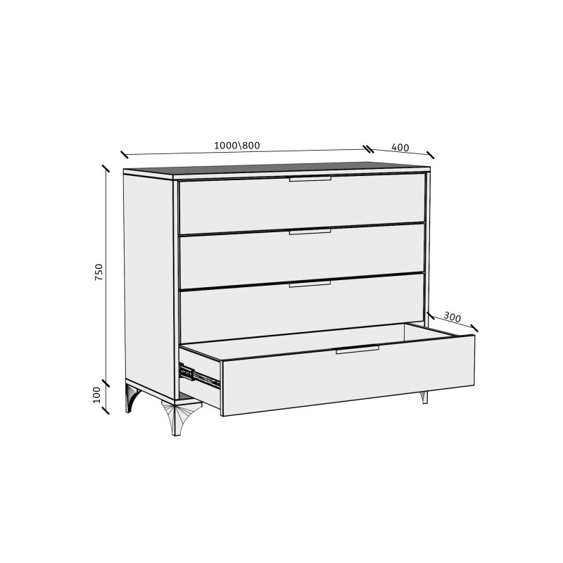 HOME Komoda se 4 zásuvkami - moderní komoda do obývacího pokoje a ložnice