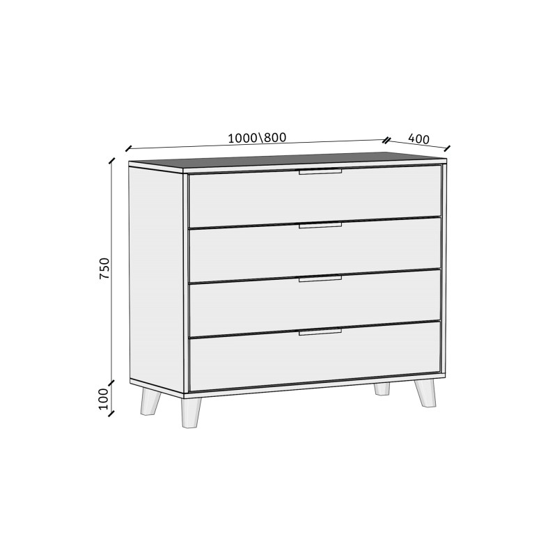 HOME Komoda se 4 zásuvkami - moderní komoda do obývacího pokoje a ložnice